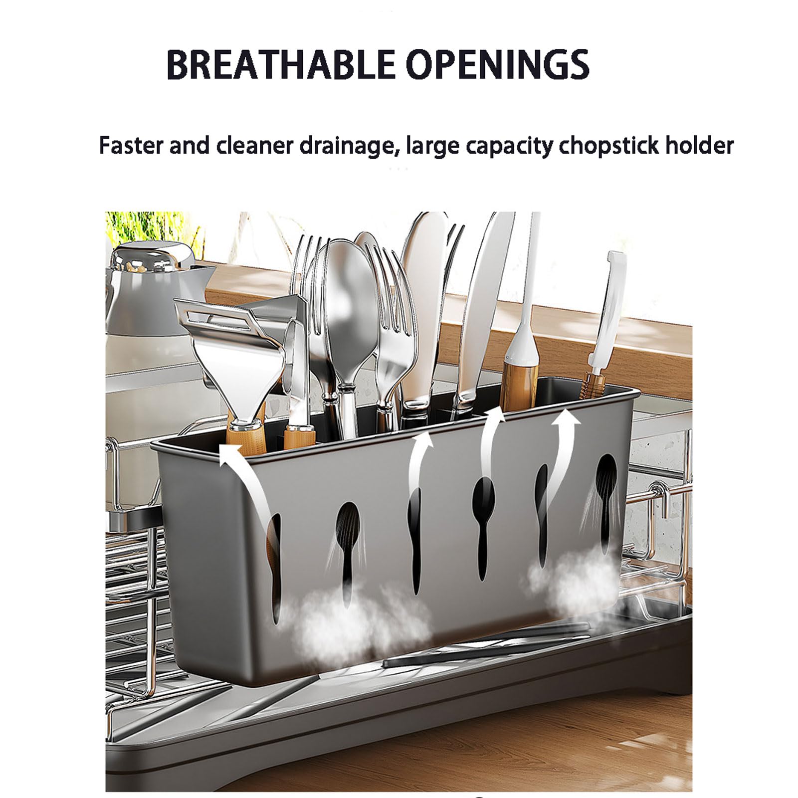 Escurridor de Platos para Encimera de Cocina Escurridor de Platos Extensible de Acero Inoxidable con Bandeja Recogegotas y Portacubiertos Secador Boquilla Giratoria 360°Ahorra Espacio