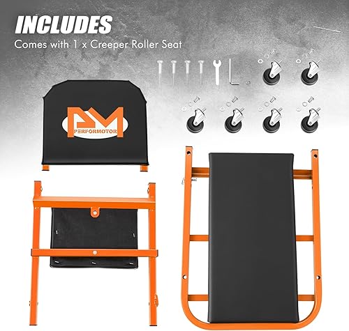 Miniatura 2 de PM PERFORMOTOR PM-TOL-CPS40-OG - Enredadera plegable 2 en 1 de 40 pulgadas, silla de garaje con ruedas ajustables para acostarse o sentarse, 6