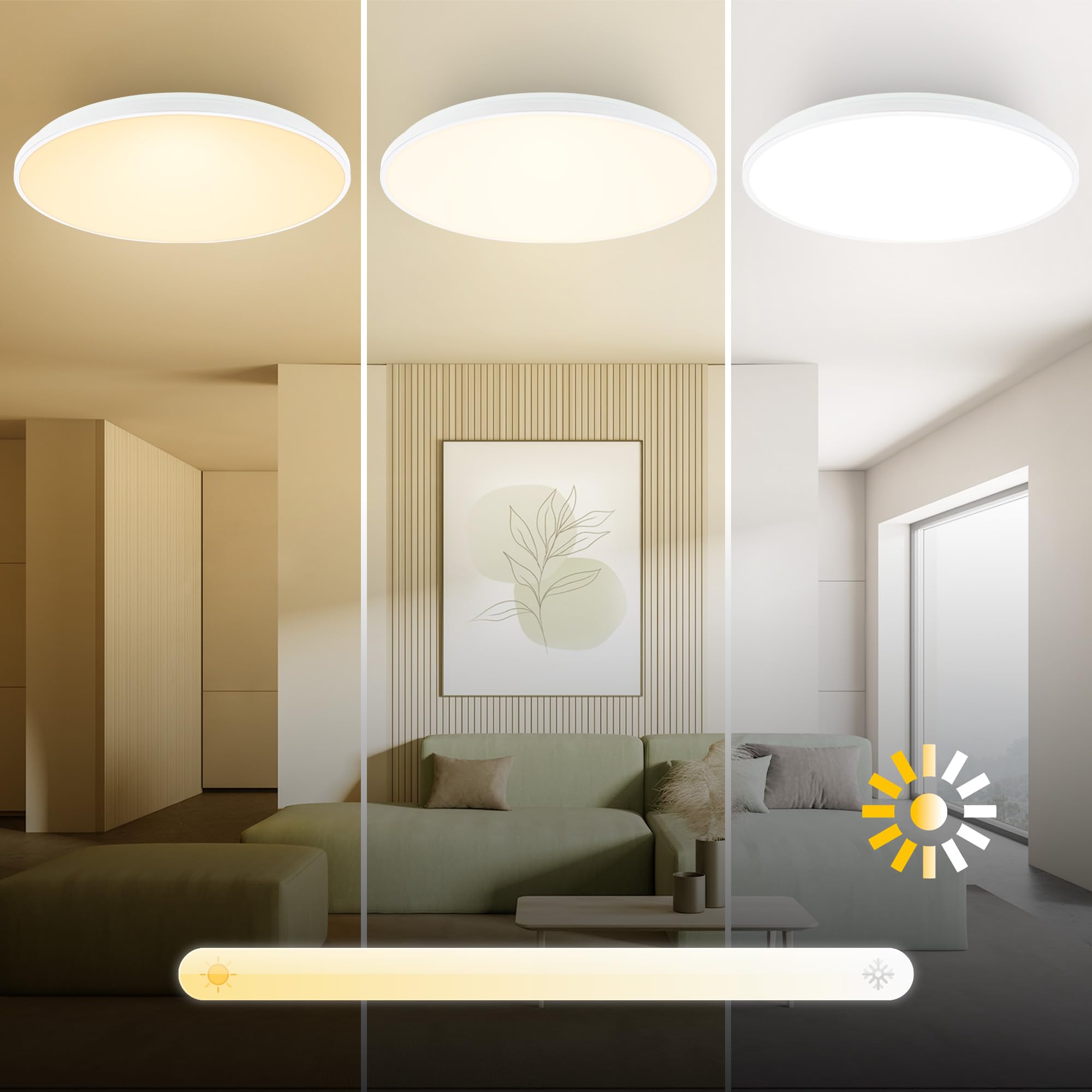 BRILONER - Lampa sufitowa LED CCT opal z dekoracyjną ramką, 44 W i 5300 lm, płynnie ściemniana pilotem, barwa światła 2200–4000 K, funkcja pamięci i tryb nocny, 48 x 6,5 cm, biały