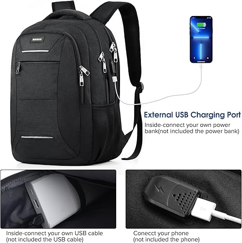 Miniatura 4 de Mochila para hombres y mujeres, mochila escolar para adolescentes, mochila negra para niños con puerto de carga USB para laptop de 15.6 pulgadas,