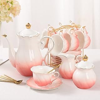 DUJUST 22 pcs Porcelain Tea Set for 6, Luxury British Style Tea/Coffee C...
