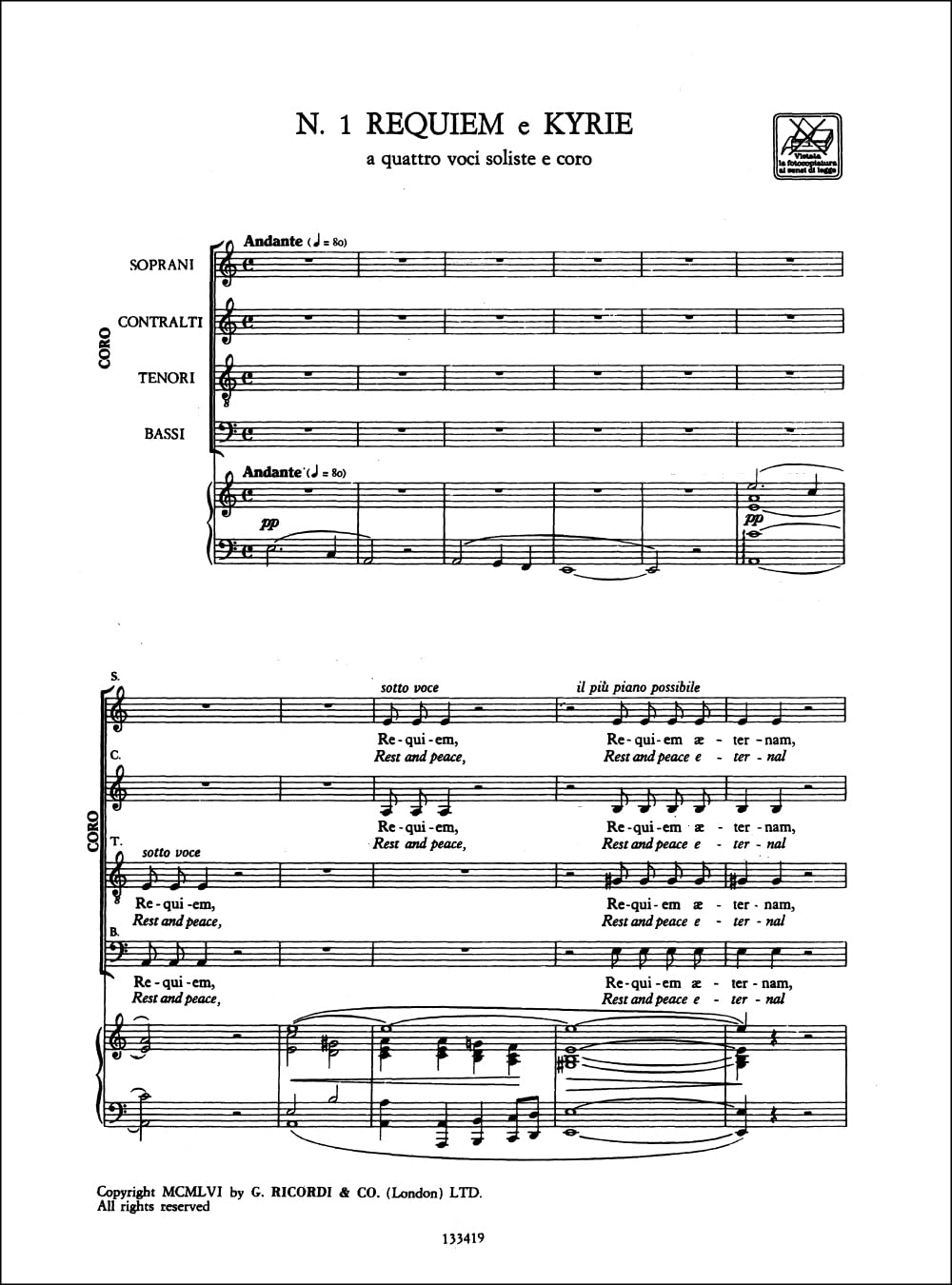 Giuseppe Verdi: Messa di Requiem | spartito per canto e pianoforte | riduzione vocale con testi latino e inglese | partitura completa per studio e interpretazione | repertorio romantico