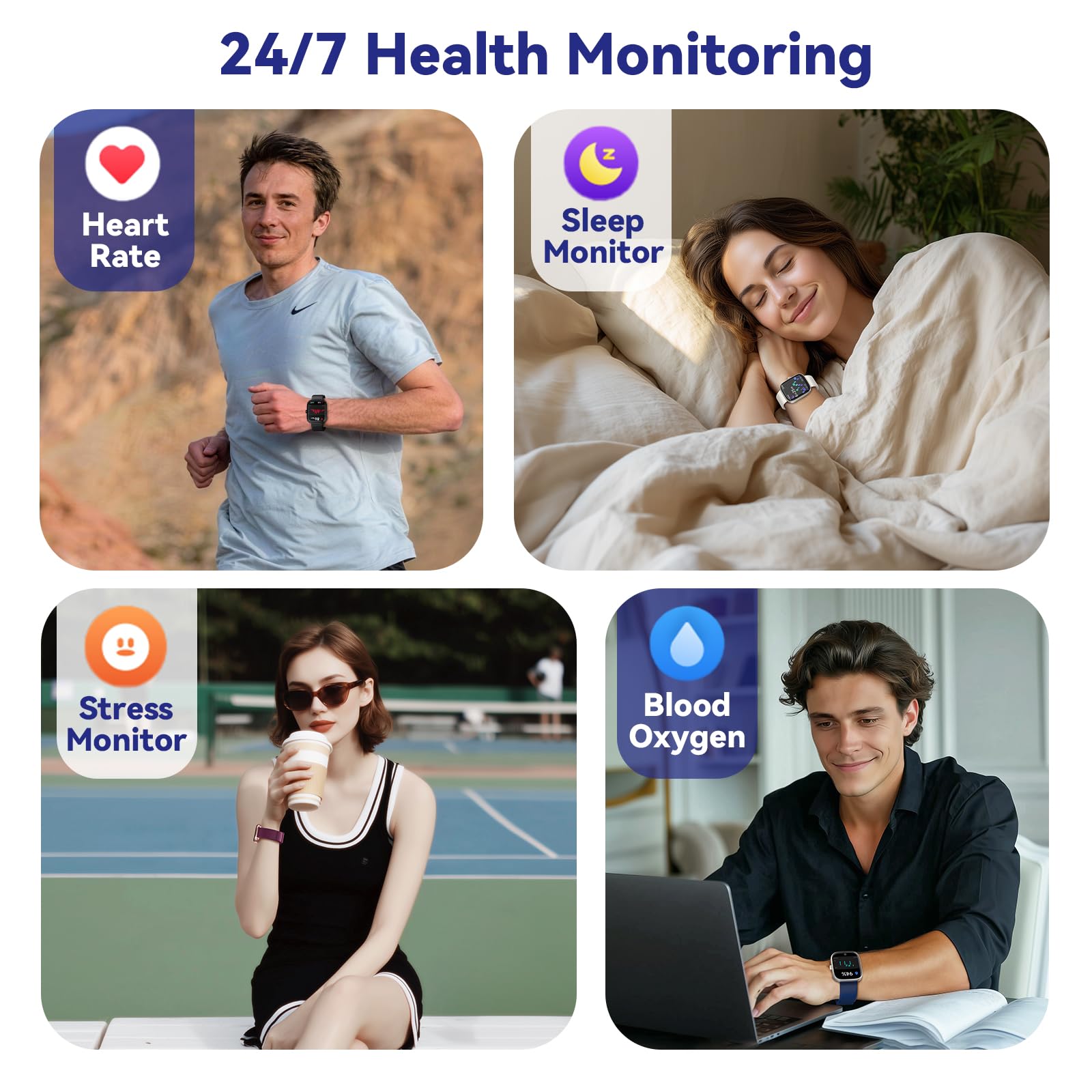 DAVIKO Pedometer Watch No APP/Phone Required, 1.83" Display Smart Watches with Pedometer, Calories & Step Counter, Waterproof Fitness Tracker with Heart Rate/Sleep Monitor for Men Women