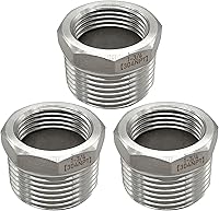 Vista 7 de Beduan - Buje reductor hexagonal de acero inoxidable, 1" macho NPT a 1/2" hembra NPT, accesorio adaptador para tubería de fundición reductor