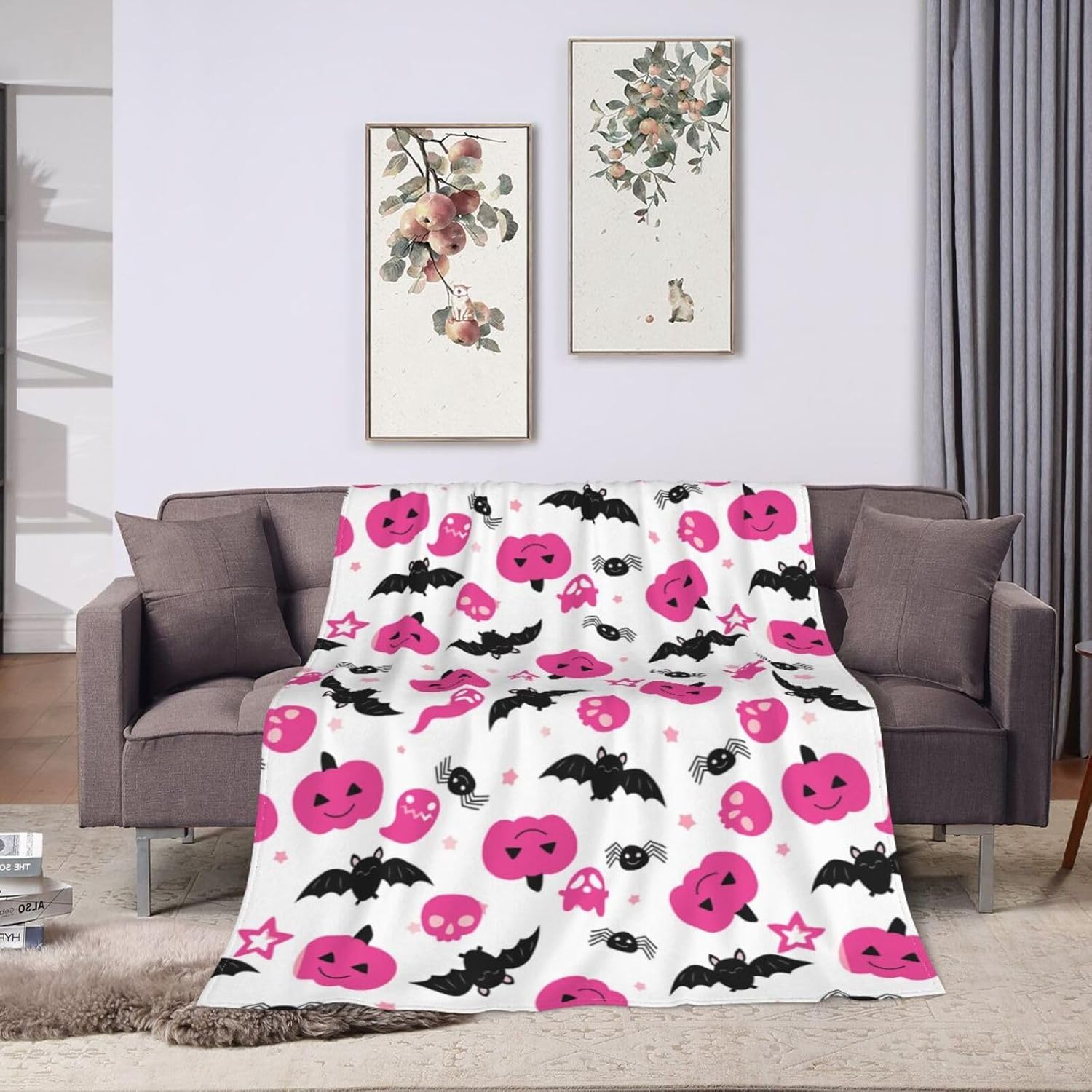 Halloween Blanket Soft Fleece Flannel Lightweight Pink Blankets Cozy Warm Plush Cute Throw Blanket Living Rooms Sofa Decor Blanket All Seasons 60x50 Inches