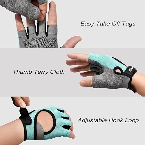 Miniatura 5 de Guantes de entrenamiento para mujeres y hombres, palma acolchada antideslizante para levantamiento de pesas, guantes de gimnasio ligeros sin dedos