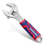WORKPRO 6-inch Adjustable Wrench&comma; Wide Jaw Opening Wrench with Rubber Anti-slip grip&comma; Metric&sol;SAE Scales&comma; Premium Cr-V Steel&comma; Chrome Plated