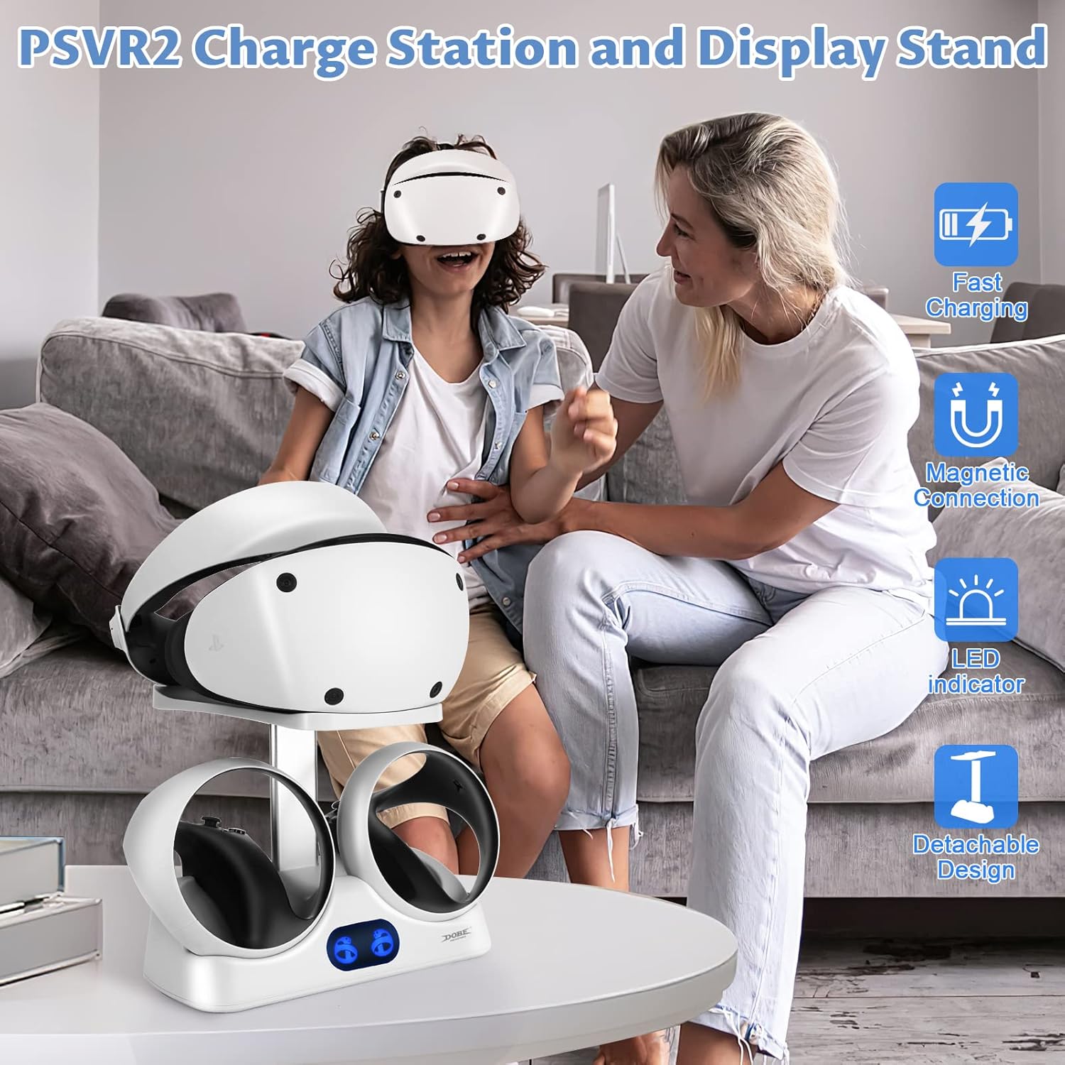 welltop Controller Charging Station for PS VR2, Dual PSVR2 Charger Dock and Headset Stand with LED Light, Magnetic Fast Charging PS-VR2 Showcase Controller Mount for Playstation VR2 Sense Controllers