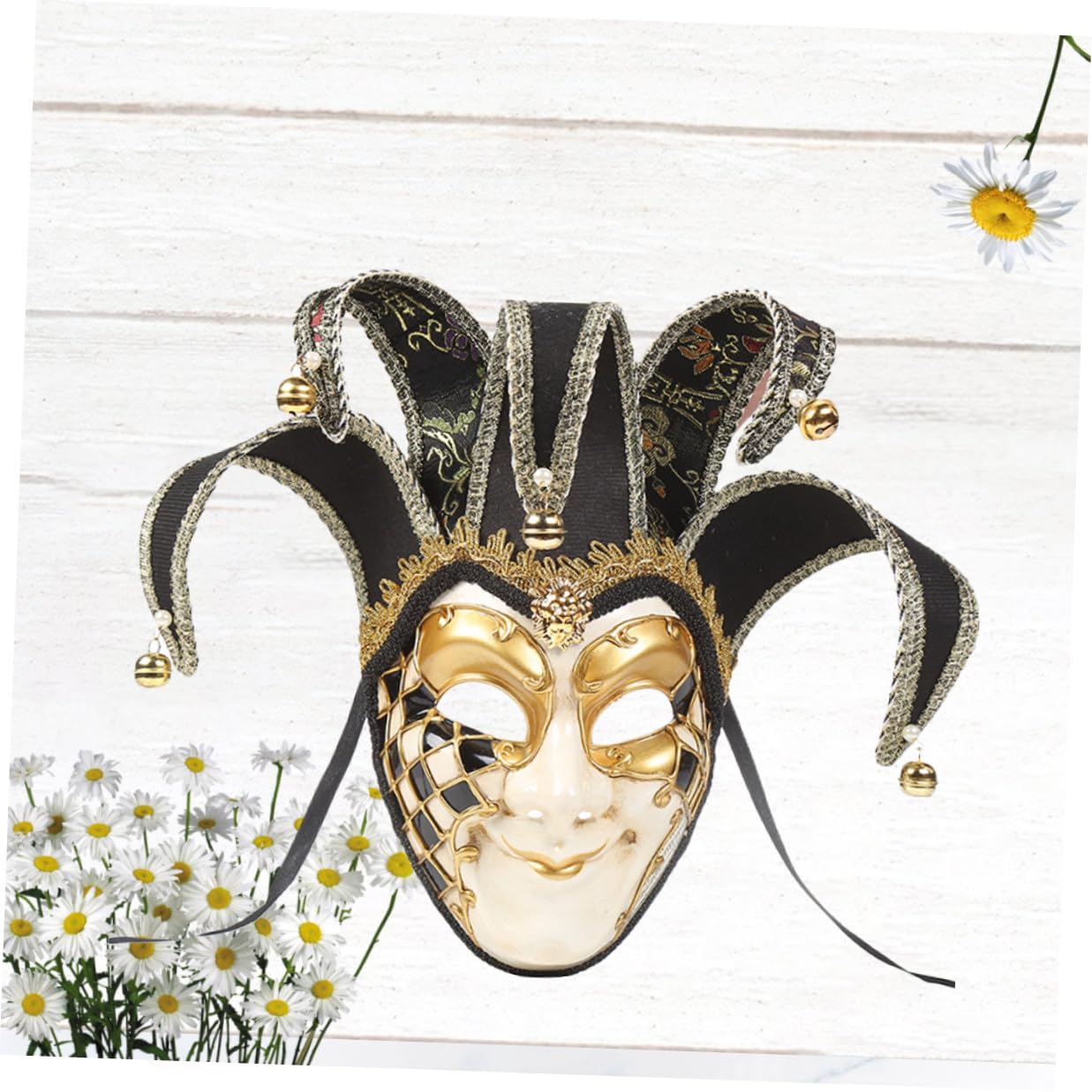 Artibetter Maschera Veneziana Nera a Tutto Volto in Plastica e Tessuto Decorazione a Campanello per Performance di Carnevale ed Esposizioni di Animazione