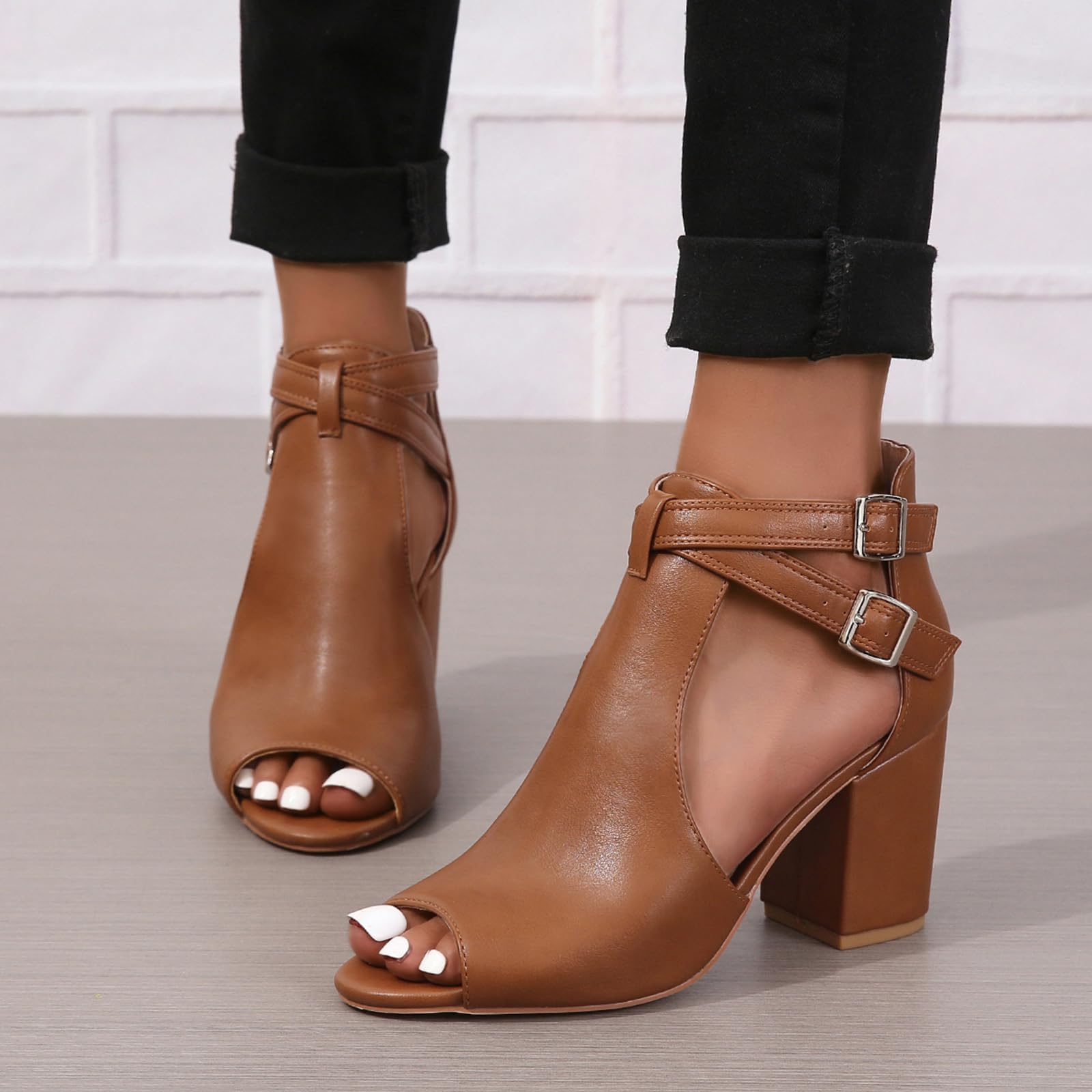 Cross Strappy Block Chunky Heels for Women High Heel Open Toe Ankle Strap Buckle Heeled Sandals Party Bride Wedding Work Dress Shoes