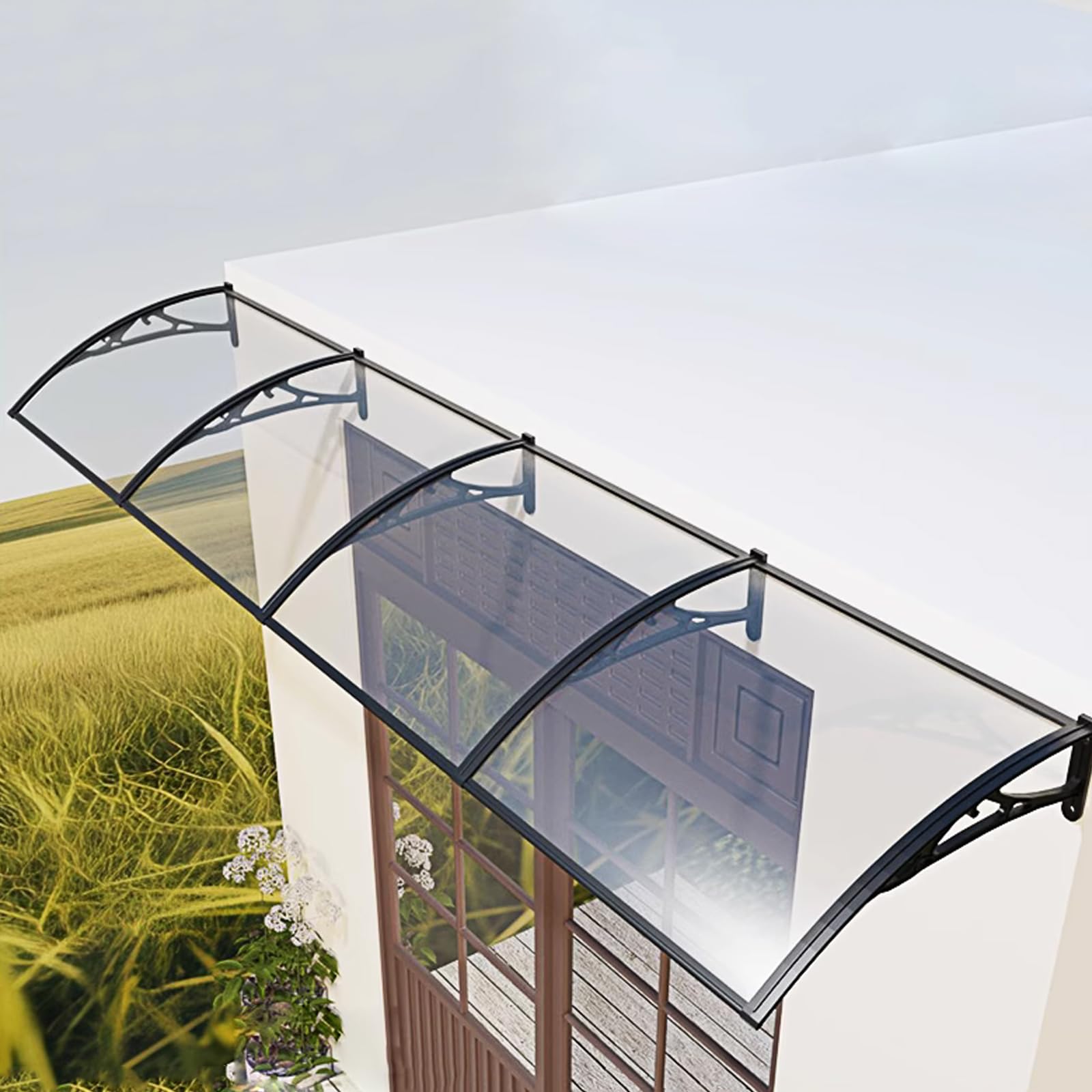 Tettoia per porta esterna in policarbonato, protezione da pioggia, neve e sole, 80 x 180 cm, resistente alle intemperie, elegante copertura per ingresso di case e aziende