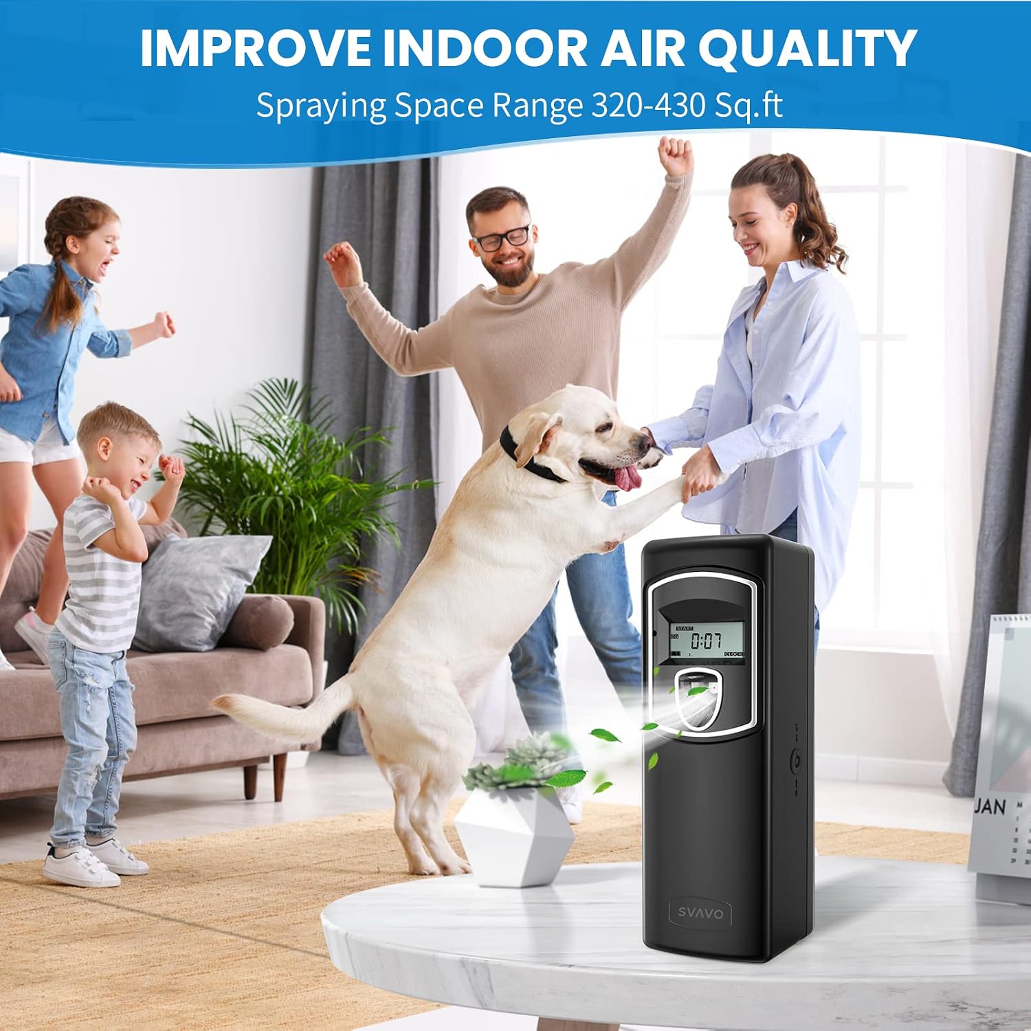 SVAVO Automatic LCD Fragrance Dispenser - Wall Mount/Free Standing ABS Auto Air Freshener Dispenser Programmable Aerosol Spray Perfume Dispenser (Black, LCD)