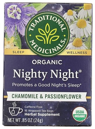 Traditional Medicinals Organic Nighty Night with Passionflower Herbal Tea, Promotes a Good Nights Sleep, Pack of 1 - 16 Tea Bags