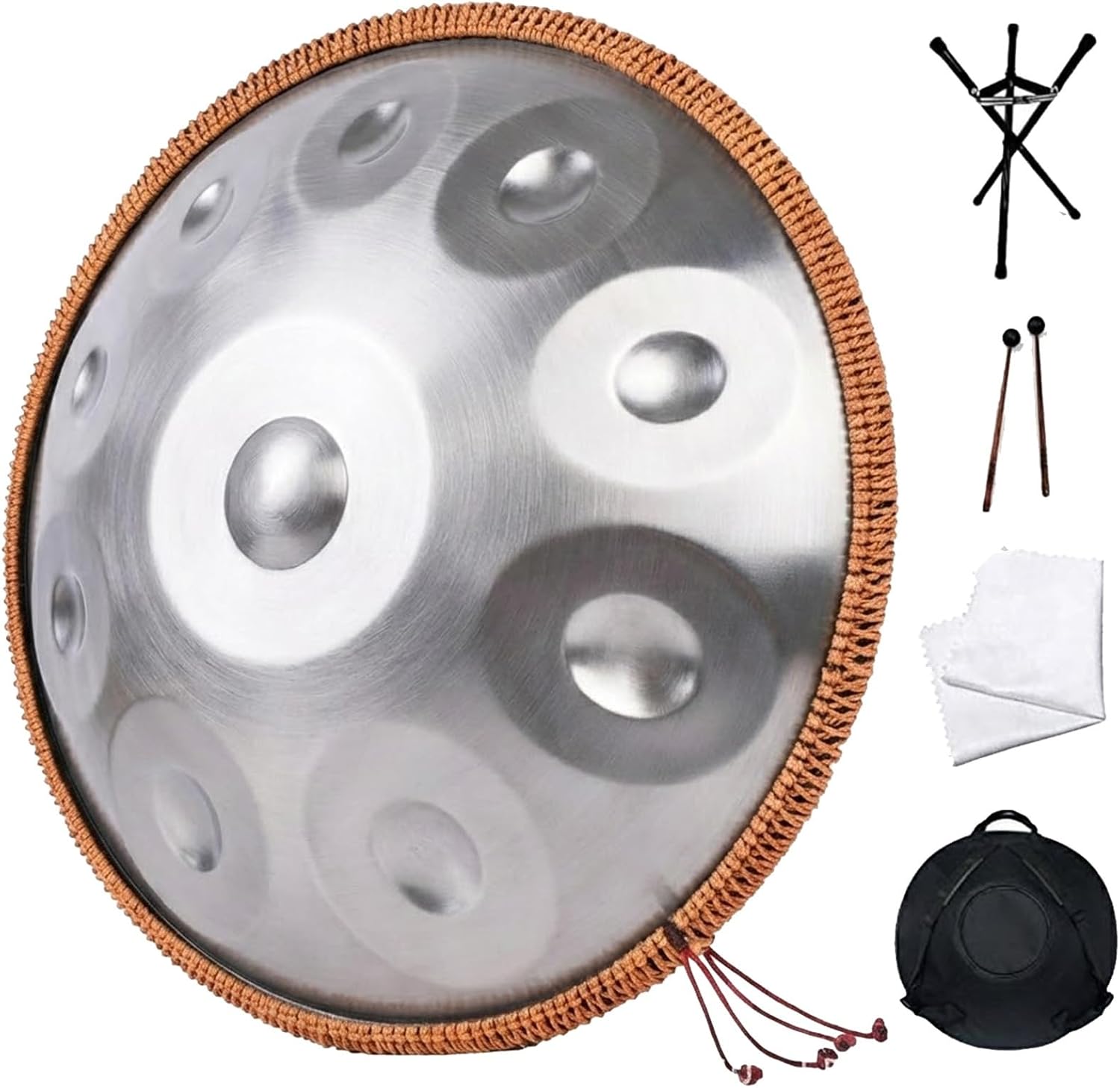 Handpan Drum, Hand Drum Instrument Set 18/22 inch 9/10/12/14 Notes G Minor, Premium Steel Tongue Drums Handpan for Meditation Yoga Sound Healing Music Therapy(Silver,440HZ/22inch/14Note)