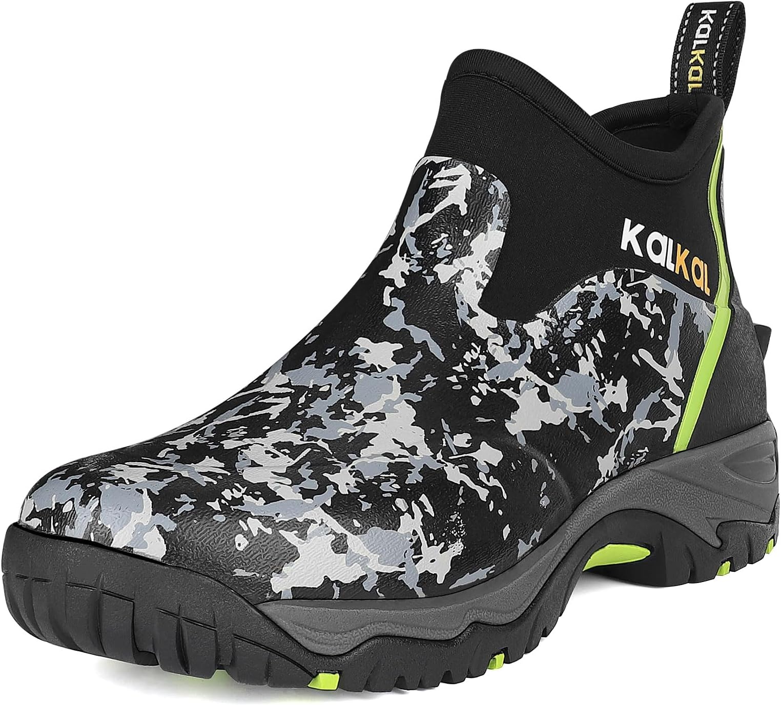Kalkal Men's Rubber Boots, Waterproof Ankle Rain Boots, Insulated Working Booties with Comfortable Sports Sole, Outdoor Mud Boots for Yard Chore