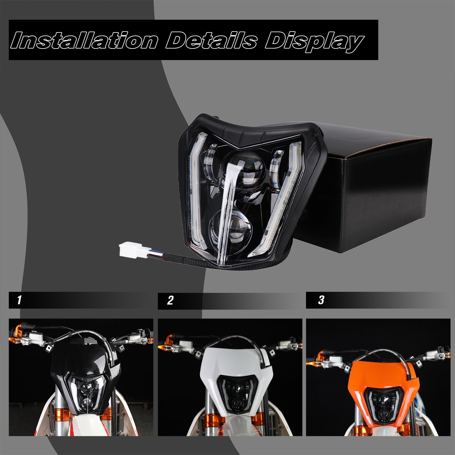 JFG RACING Reflektor motocyklowy, przedni reflektor motocyklowy, maska owiewki do Dirt Bike Motocross Enduro Supermoto