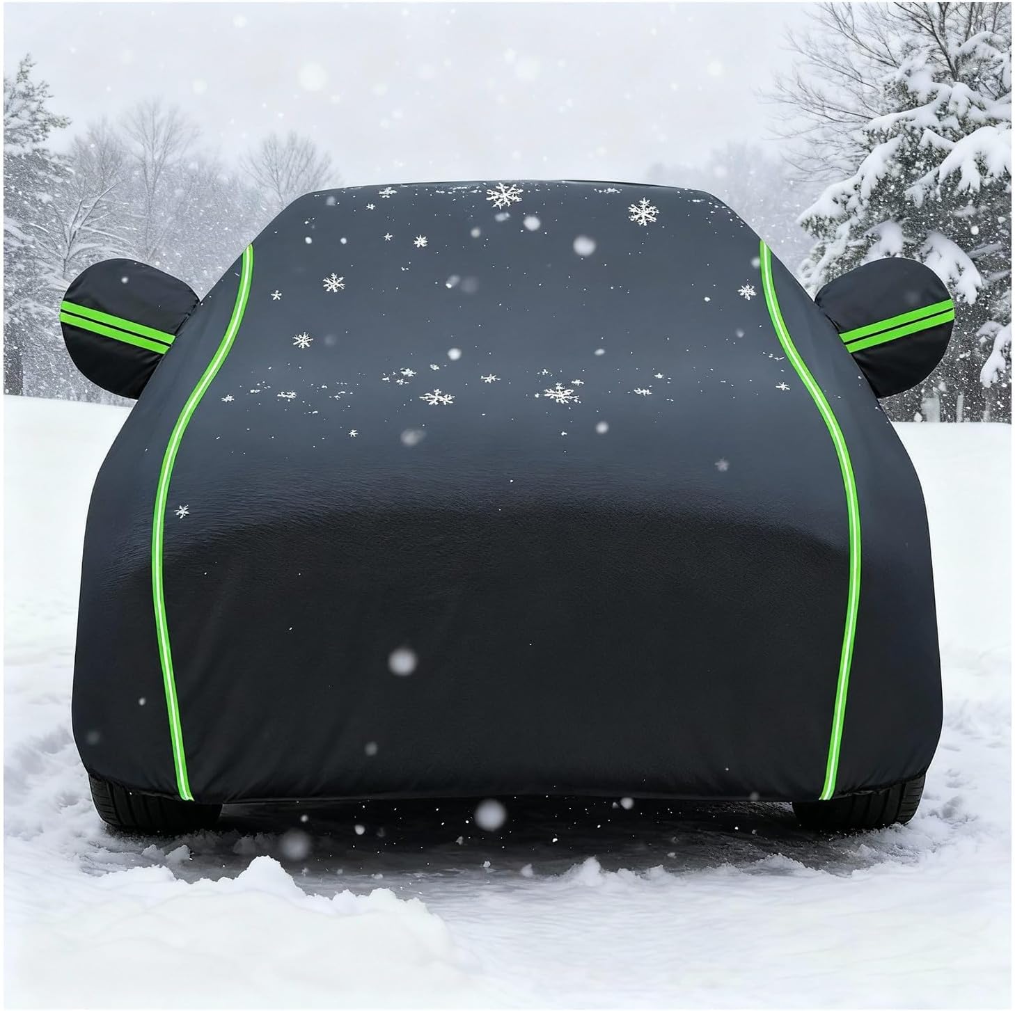 Car Cover Waterproof for Polestar 2 2025 2024 2023, All Weather Protection Full Car Covers with Zipper Door, Windproof Windshield, Black & Green