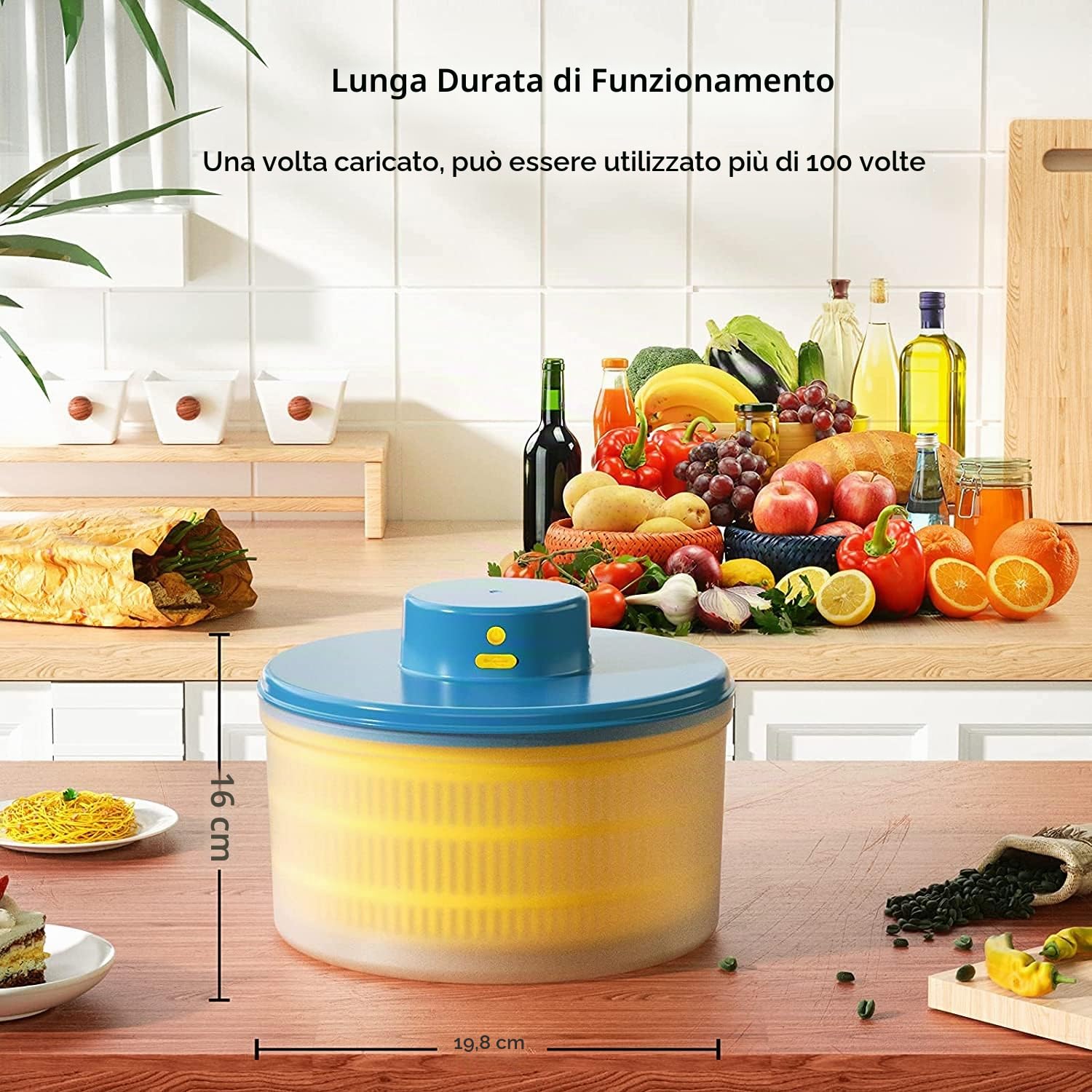 Elettrico per Insalata - Essiccatore per per Lattuga, Ricaricabile Tramite USB, Centrifuga per Frutta Lattuga Ad Asciugatura Rapida Ciotola