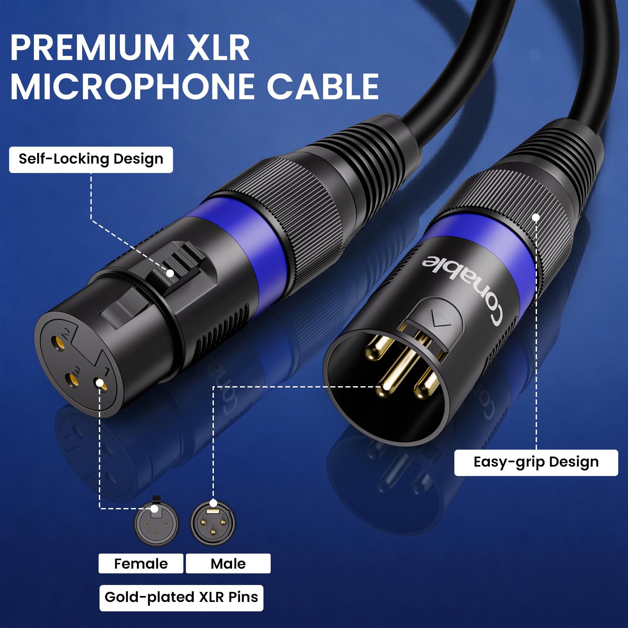 Cavi XLR a XLR (9,5 m ciascuno, confezione da 4), cavo microfono a 3 pin maschio a femmina, cavo schermato bilanciato, anelli codificati a colori, pin placcati oro, 22 AWG OFC, per mixer, altoparlanti