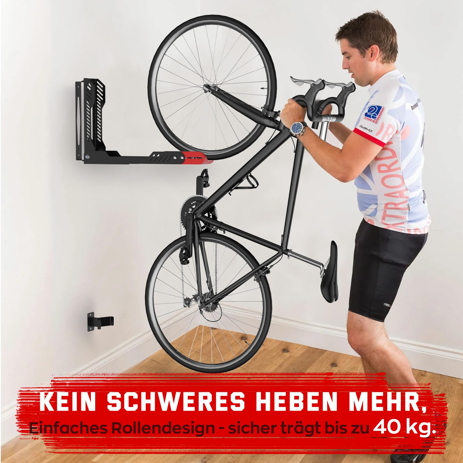 IMAYCC Profi Schwenkbare Fahrrad Wandhalterung, Fahrradhalterung Wand ohne schweres Heben, platzsparender Fahrradständer für die Garage, einfaches Einhängen und Aushängen,kann bis zu 40 kg halten rosa