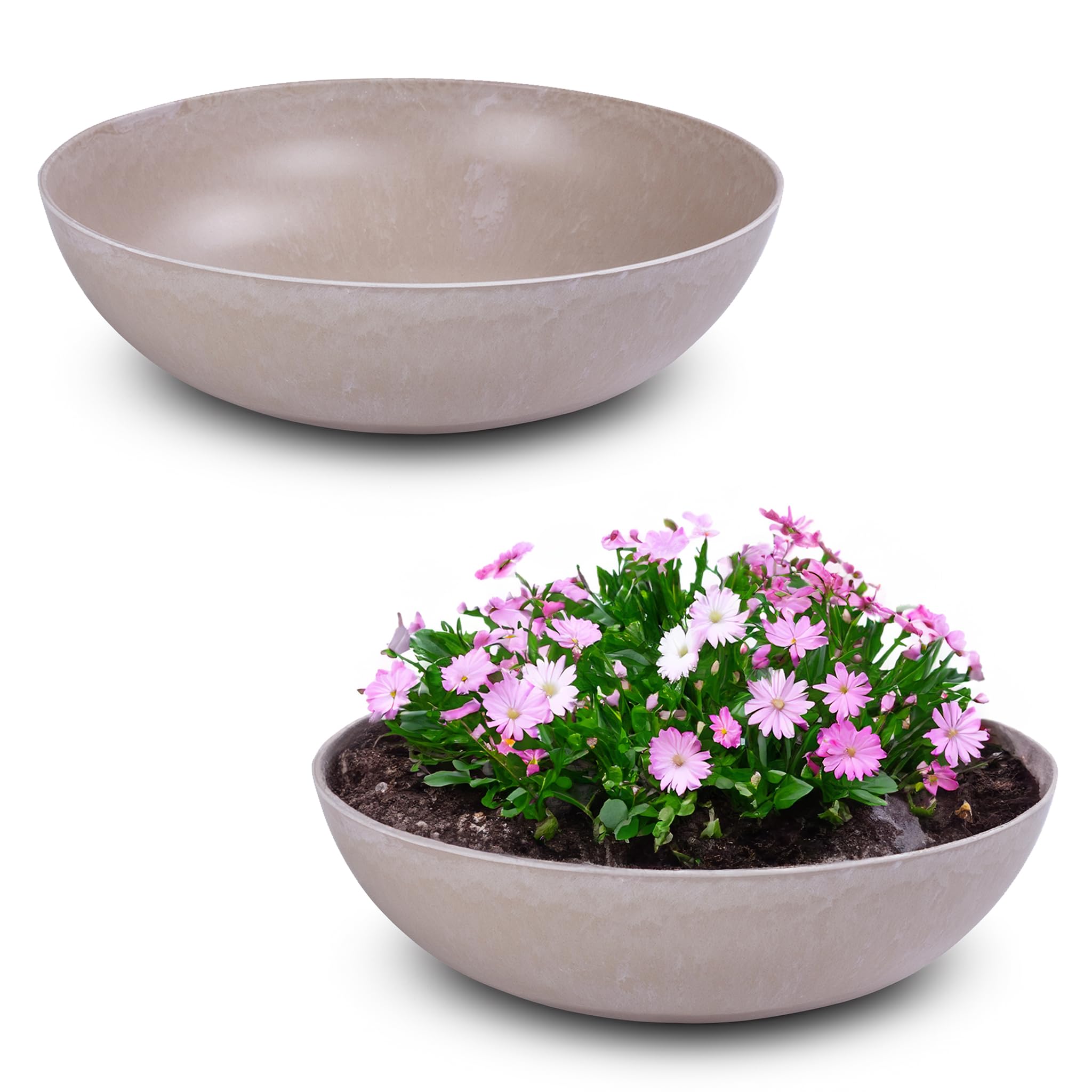 matches21 HOME & HOBBY Outdoor Plant Bowl in Sand Colours Marbled 30 x 9 cm as Weatherproof Flower Bowl