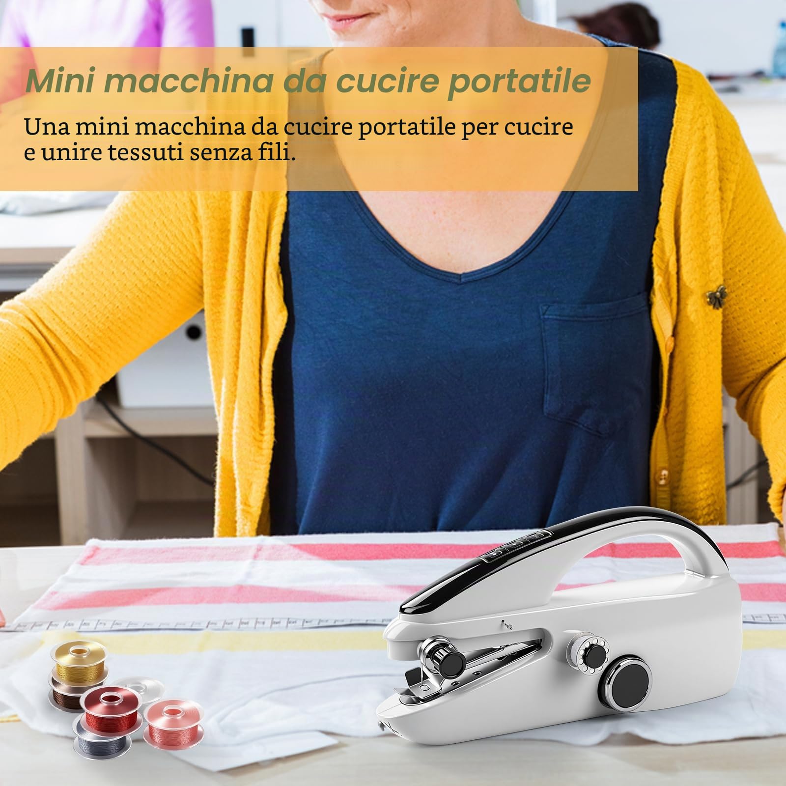 Macchina da cucire portatile per principianti, macchina da cucire elettrica manuale con scatola di stoccaggio, 20 fili, forbici, doppia alimentazione per riparazioni domestiche rapide e lavori fai da