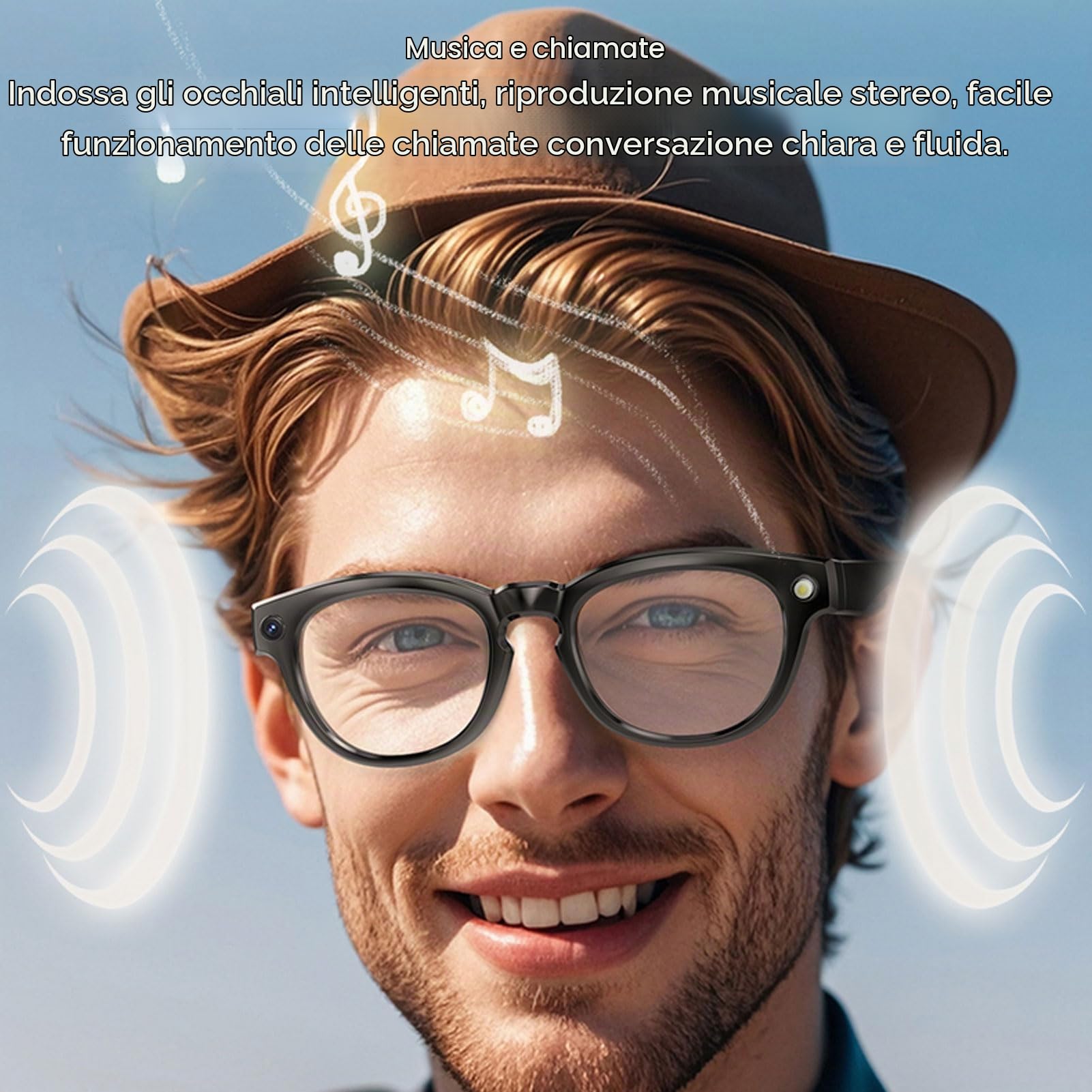 Ejoyous Occhiali Intelligenti con Fotocamera, Occhiali Sportivi Bluetooth con Traduzione in 11 Lingue, Occhiali Portatili con Traduzione IA, Supporto per Foto e Video, per Viaggi