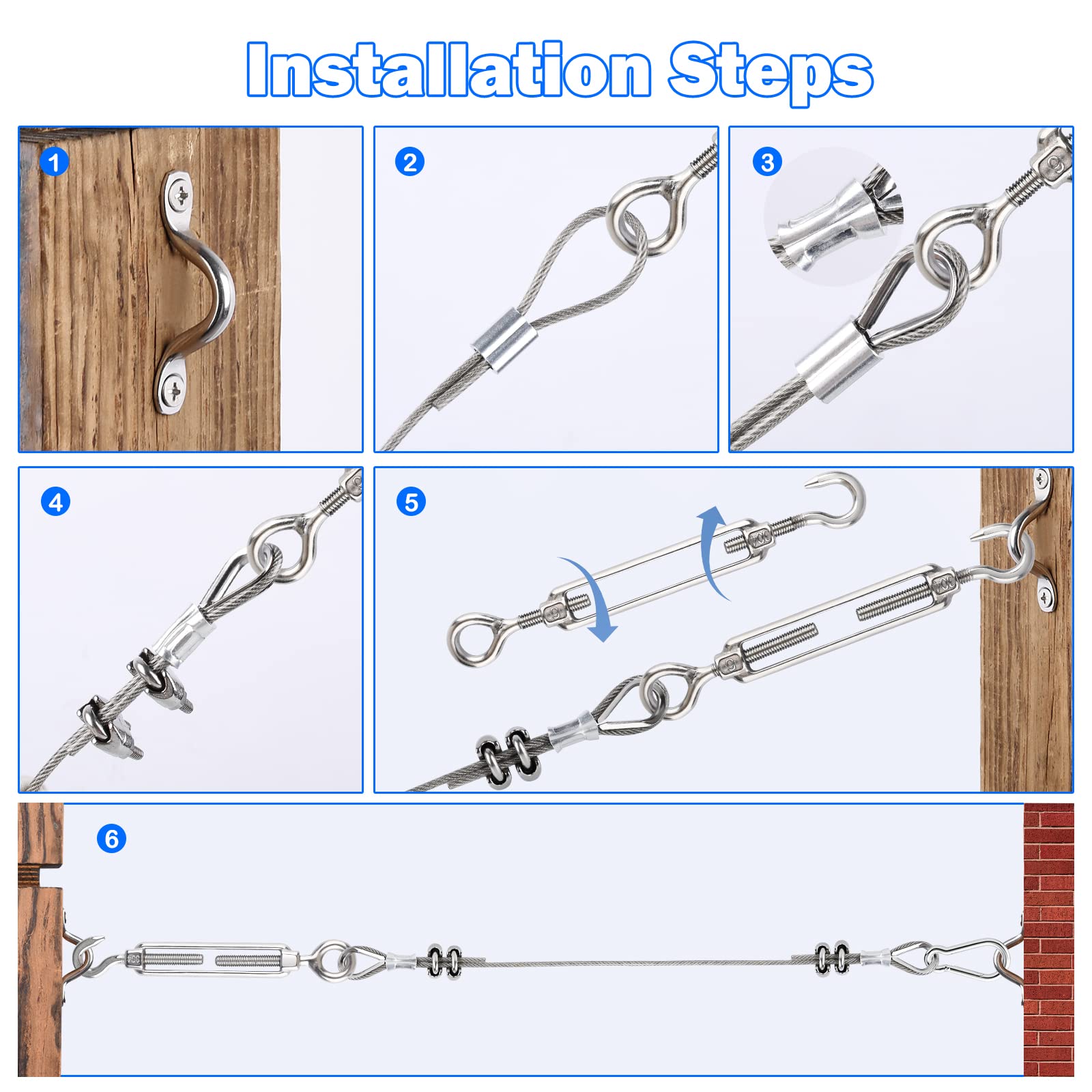 Tenditore Cavo Acciaio Inox M6 - 2 Pezzi, Per Funi, Barca, Tendalini, Forcella A Vite Argento - Foto 7