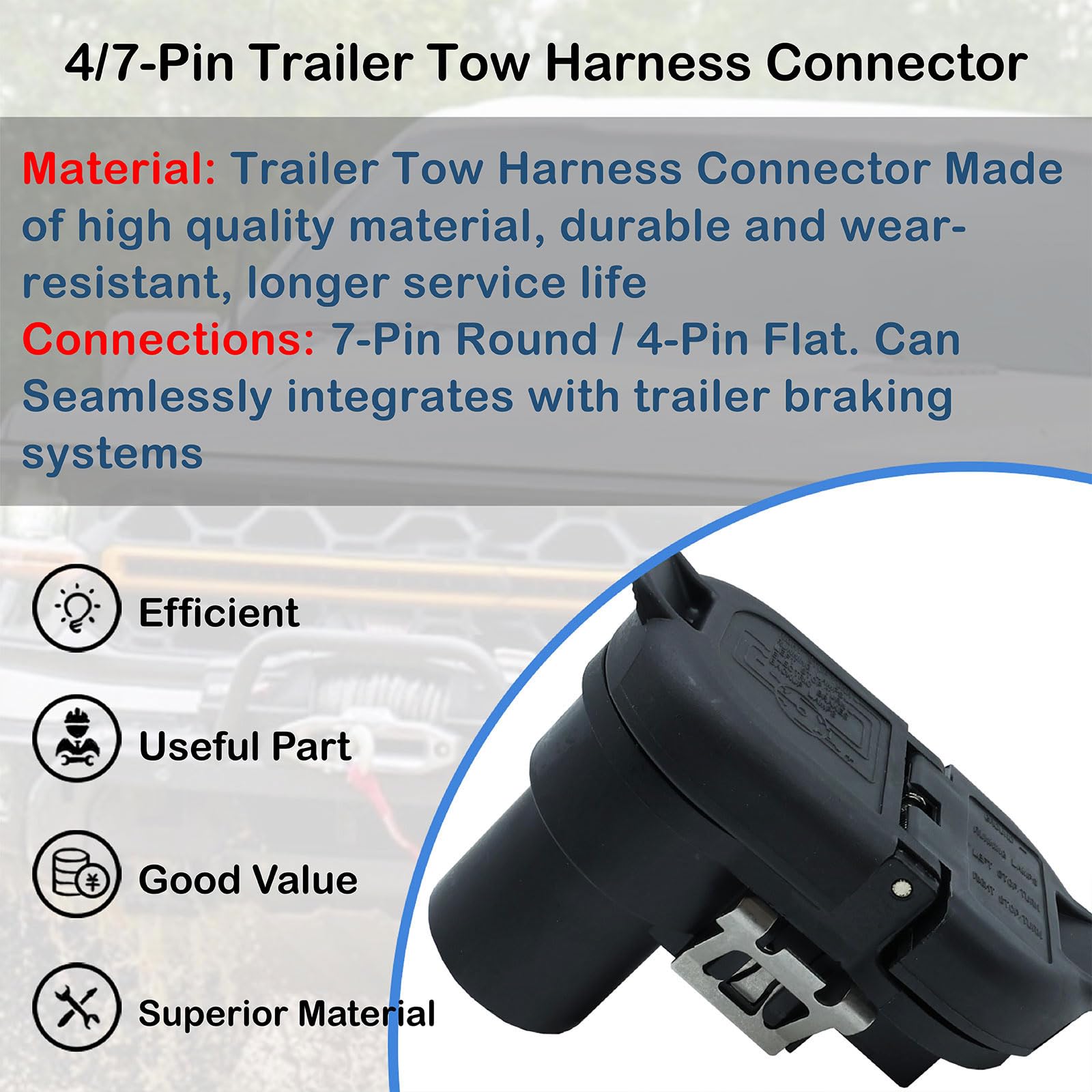 Trailer Tow Wiring Harness - 7-Pin Round & 4-Pin Flat Combo Connector - Fits Ford Trucks - Direct Replacement