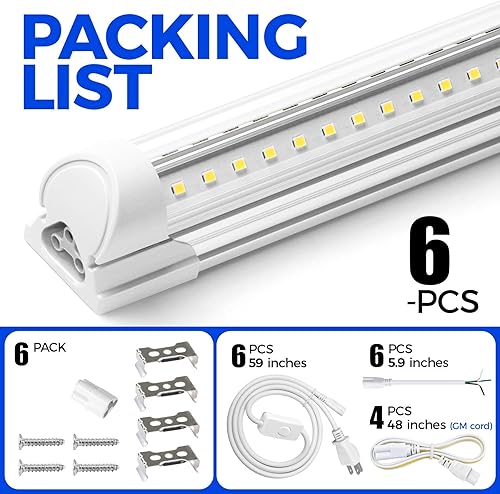 Miniatura 8 de Barrina Luz LED de tienda de 8 pies, 72 W, 10000 lúmenes, 6500 K, luces de tubo LED enlazables de cubierta transparente, lámpara T8 integrada, luces