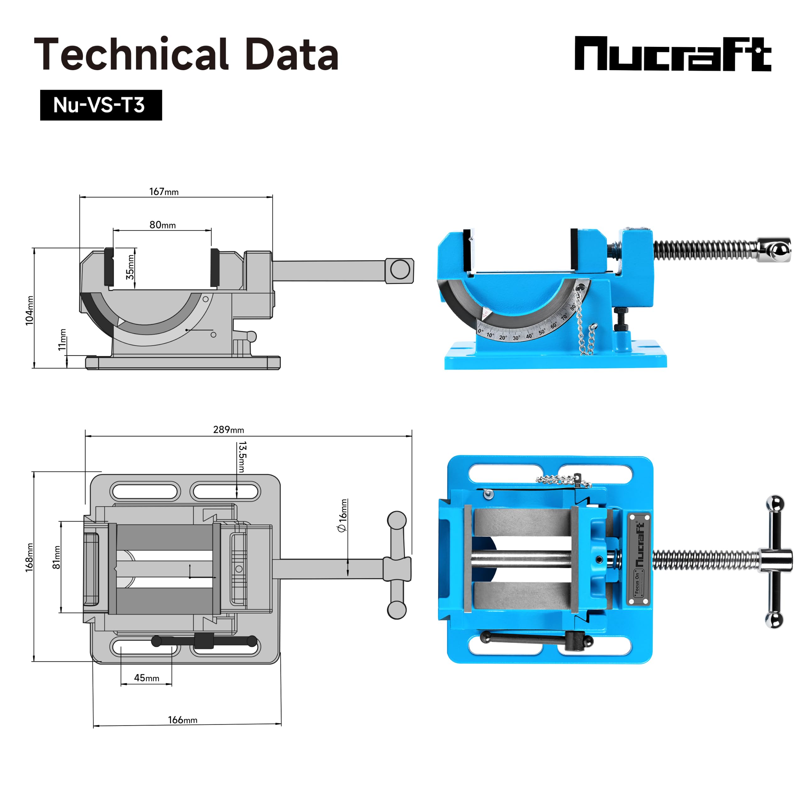Nucraft Morsa per trapano inclinabile, 80 mm, per trapano a colonna | Morsa per banco da lavoro, fresa, angolo di inclinazione, morsa per banco da lavoro in acciaio, morsetto da tavolo preciso