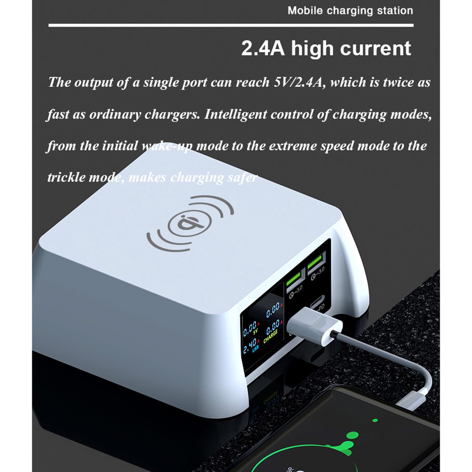 Caricatore USB multiporta, ricarica rapida da 100 W, caricabatterie intelligente wireless, adatto a una varietà di prodotti elettronici