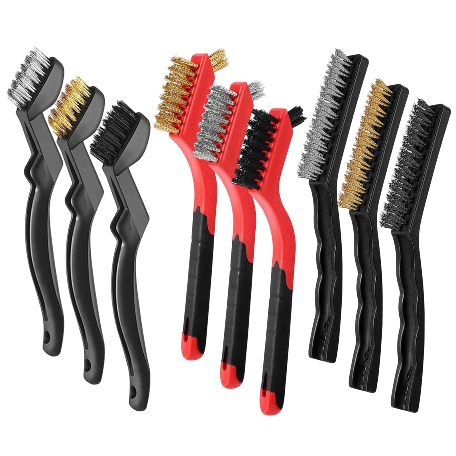 DXPETA 9Pcs Wire Brush Set, Stainless Steel, Nylon, Copper & Plastic Bristles, Medium Grit, 9 Pieces, Rust Removal