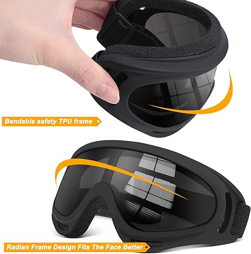 Miniatura 5 de OXG 2 Pairs Motorcycle Goggles Fit Helmet, ATV Ski Goggles Anti-UV Dustproof Windproof Dirt Bike Goggles for Youth Men Women