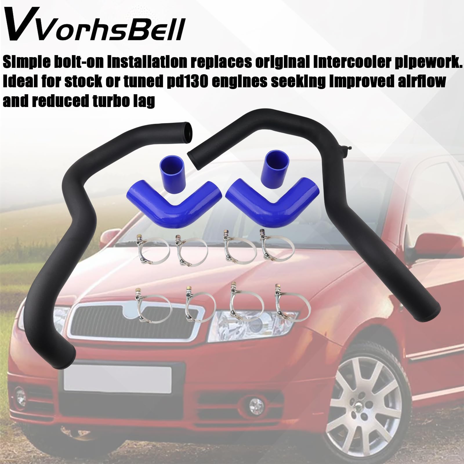 Kit tubi intercooler da 57 mm compatibile con Skoda Fabia MK1 6Y 1.9TDI VRS PD130 2002-2009 tubi rigidi in lega di montaggio anteriore tubi in silicone morsetti a T