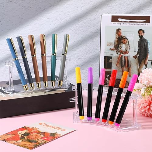 Miniatura 6 de Nodaaiie 12 soportes de exhibición de acrílico para bolígrafos, organizador transparente de 6 ranuras para brochas de maquillaje, bolígrafos de