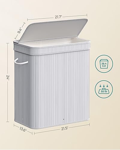 Miniatura 7 de SONGMICS Cesta de ropa sucia con tapa, Cesta de bambú para ropa sucia, Cesta de lavandería extraíble lavable a máquina, con asas, 26.4 galones, para