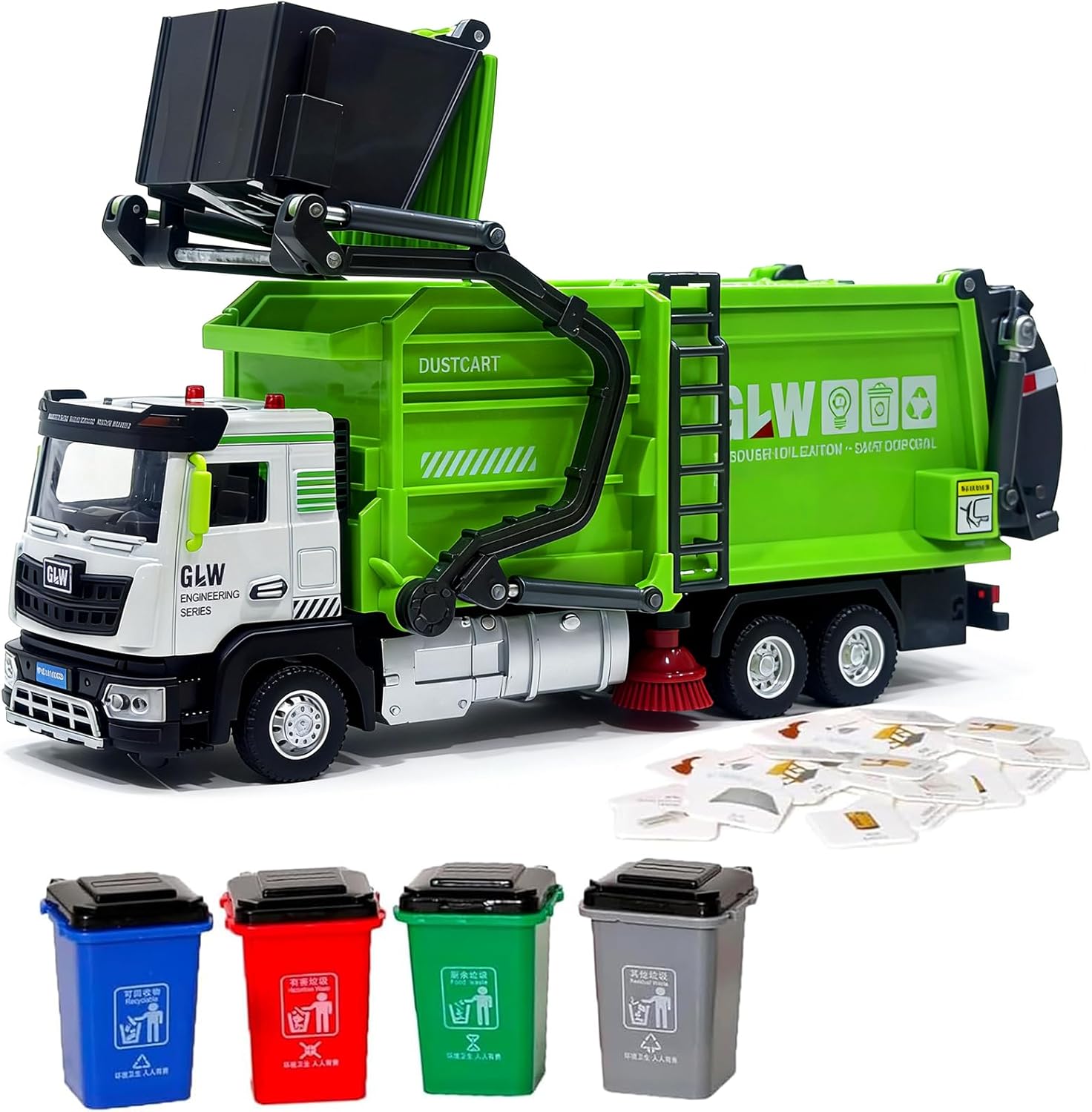 Toddlers Garbage Truck Toys Kids Trash Truck Toy Set Medium Size Alloy Inertia Driving Simulation Model Sound and Light