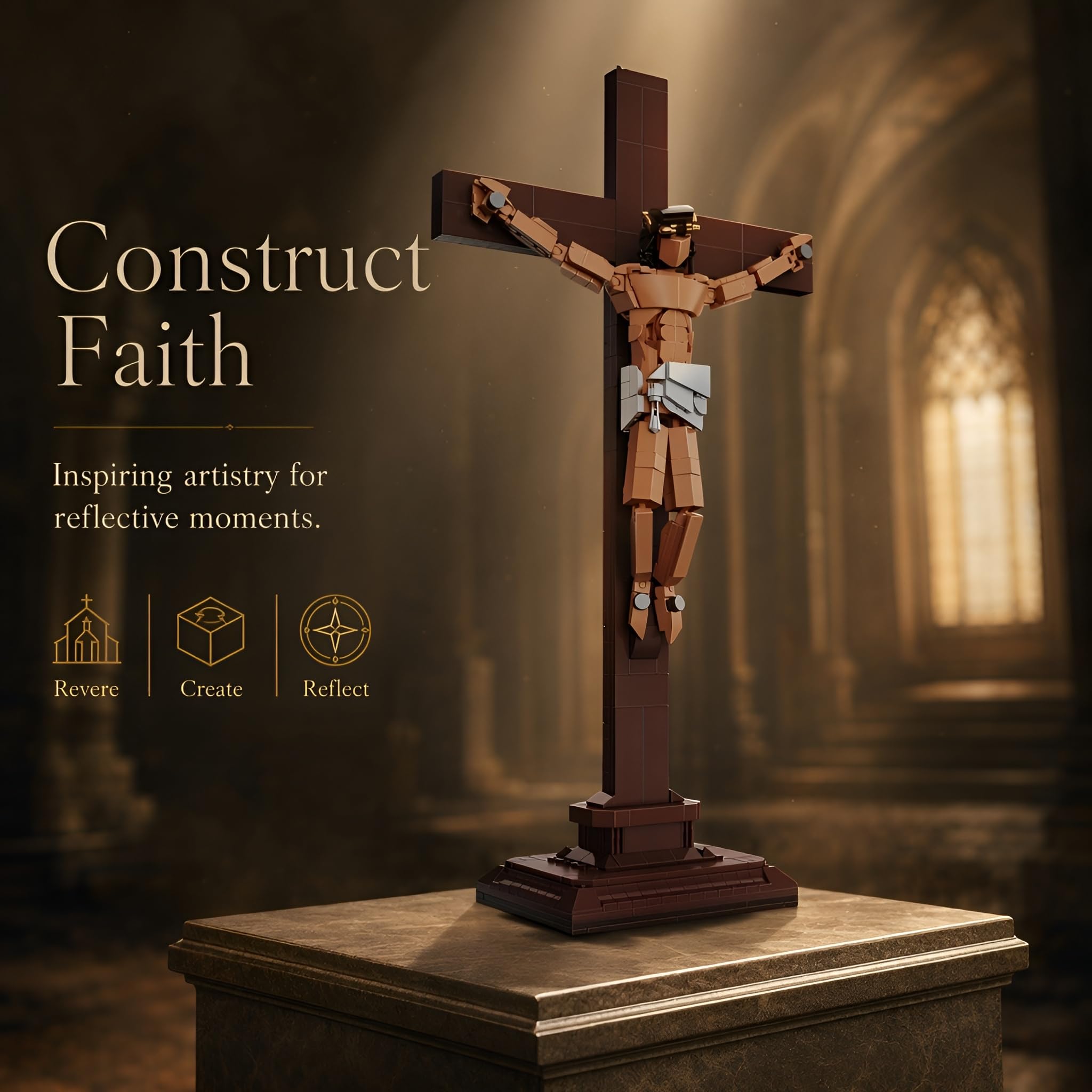 Jesús y Cruz Bloques de Construcción, 588 Piezas Figuras de Jesús Bloques de Encaje, Conjunto de Construcción de Figura Cristiana Creativa, Juego de Regalo para Adultos