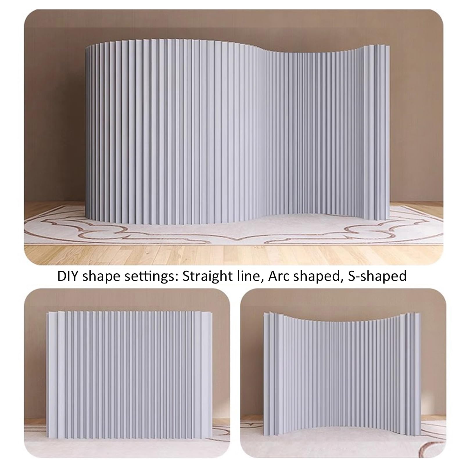 Divisorio moderno pieghevole grigio, alto 5,24 ~ 1,8 m, divisorio di carta per la privacy, schermo indipendente per casa, ufficio, abbigliamento, negozio, decorazione, grigio, 200 x 180 cm