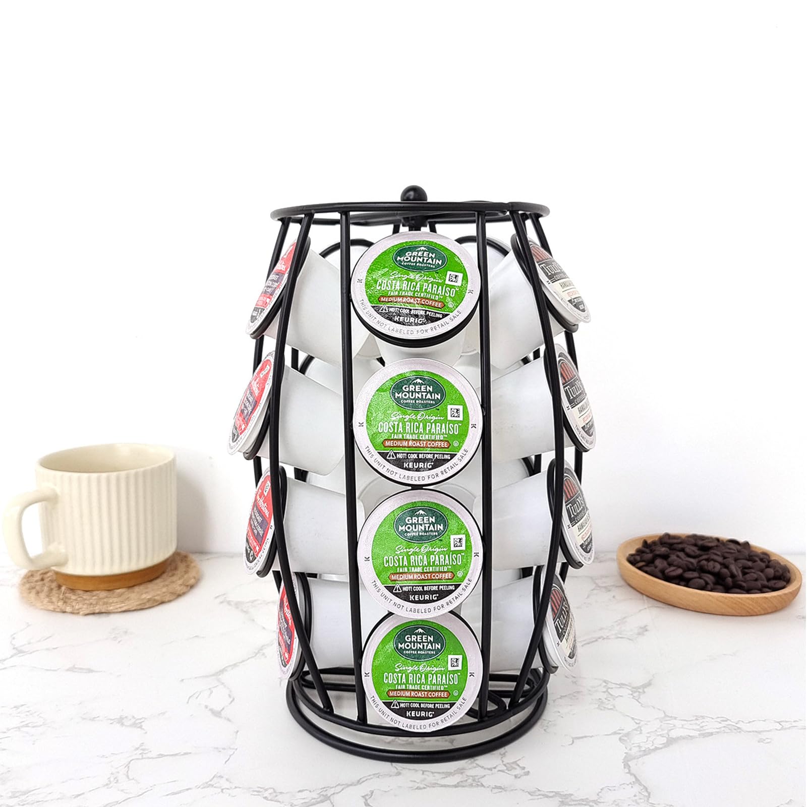 Hcirjhie Coffee Pods Storage Organizer Stand,Coffee Pod Carousel , Spins 360-Degrees,No Assembly Required,1 Count,Black (Capacity of24 Pods, Black)