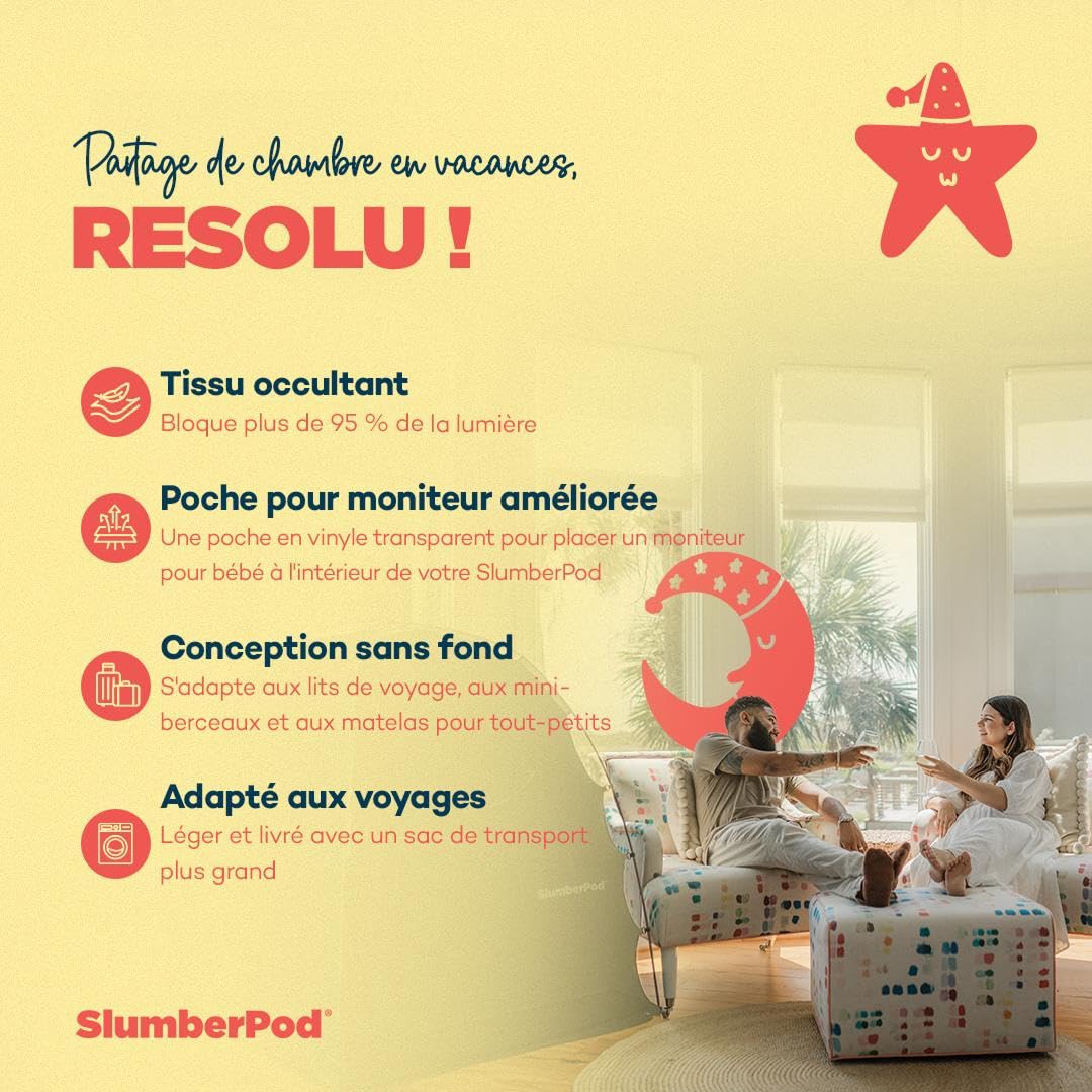 SlumberPod Nacelle d'intimité Portable Pod Auvent occultant Housse de Berceau, Espace de Couchage pour âge 4 Mois et Plus avec Pochette Moniteur et Fermeture éclair, Housse occultante, Auvent de