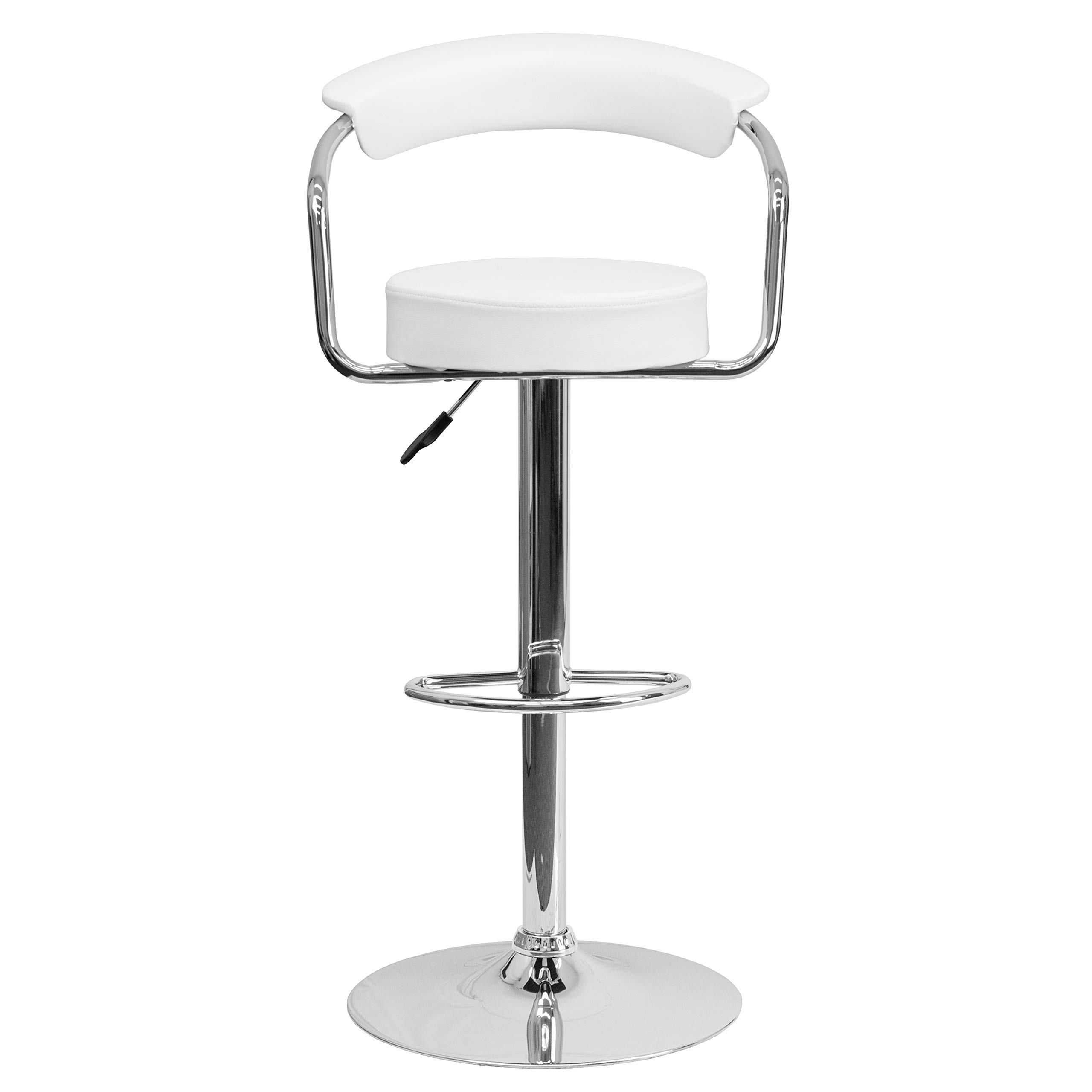 Flash Furniture Taft - Sgabello da Bar Moderno in Vinile, Altezza Regolabile, con braccioli e Base cromata, Confezione da 2, Colore: Bianco
