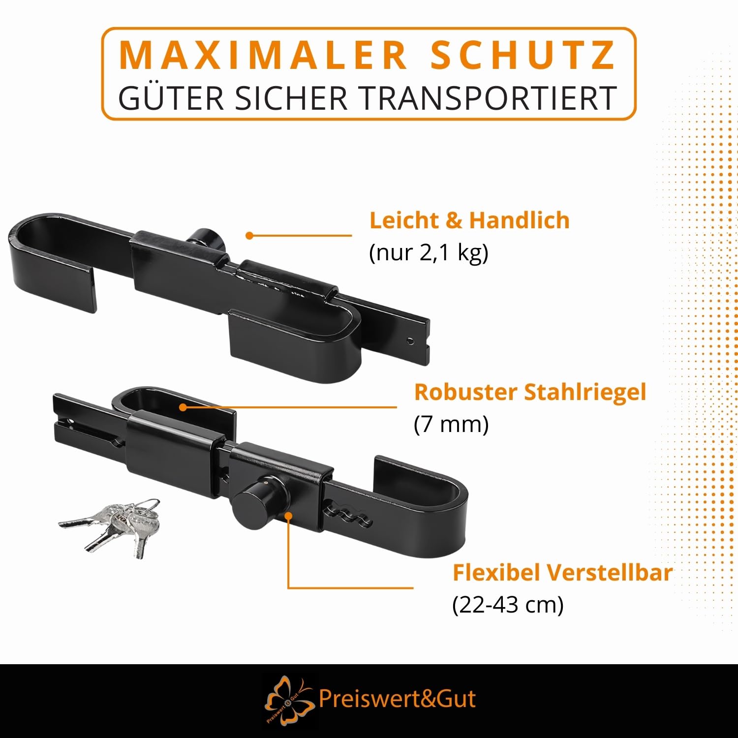 Preiswert&Gut 2x Containerschloss verstellbar von 22 bis 43 cm inkl. 2 Schlüssel - Seecontainer und Frachtcontainer-Schloss 0,7 cm Stahlriegel – Diebstahlschutz für LKW Baucontainer