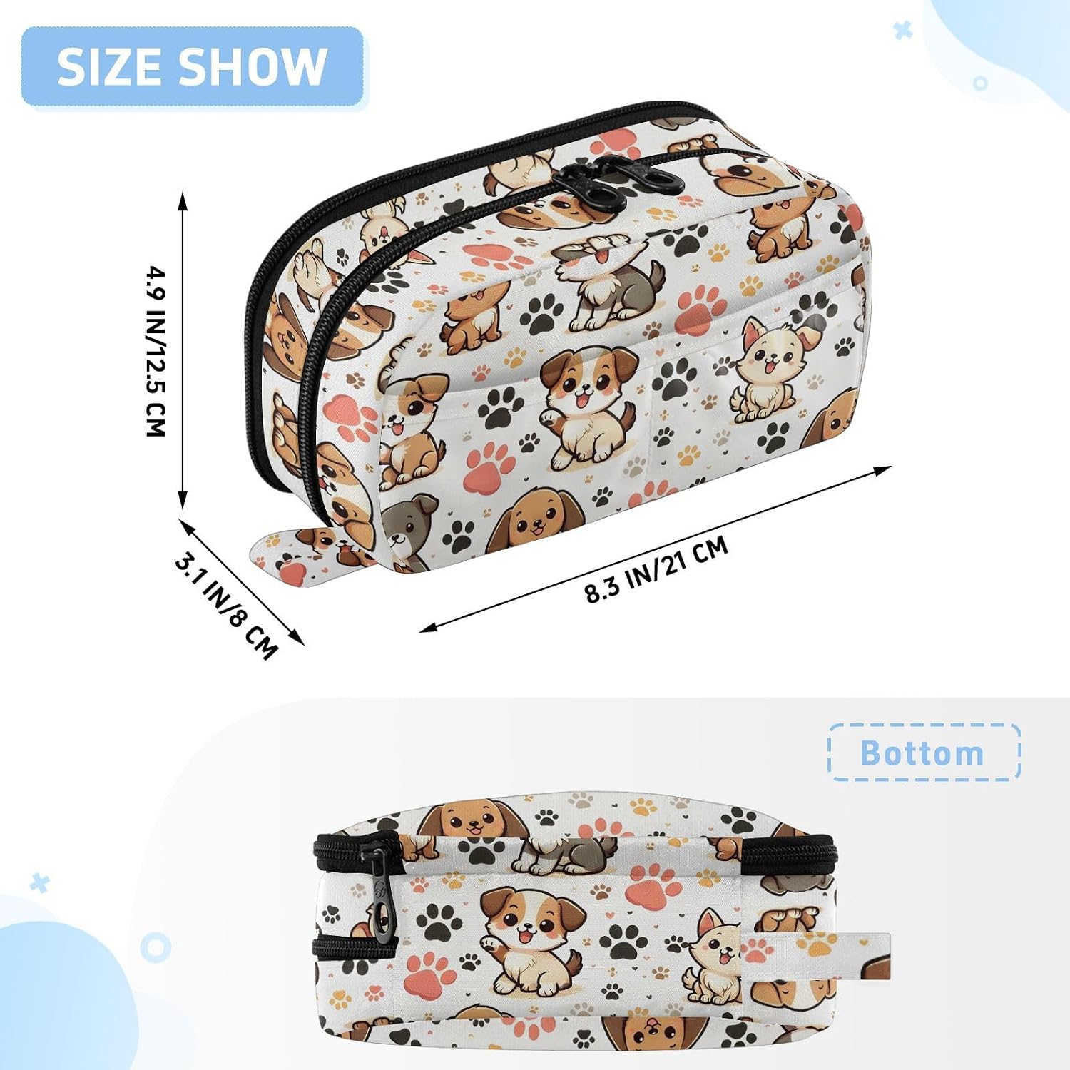 ALAZA Cute Puppy Dog Paw Prints Large Capacity Pencil Case, Aesthetic Stationery Organizer Bag with Clear PVC Window, High Capacity Pen Pouch with Dividers for School Office Travel image 3
