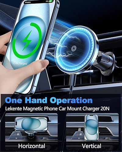 Miniatura 6 de Cargador inalámbrico MagSafe para automóvil, carga rápida de 15 W, soporte de ventilación, compatible con iPhone 16/15/14/13/12 Series