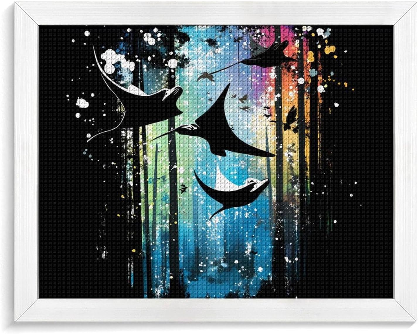 Manta Ray Forests Silhouette Printed Diamond 5D Painting Kits DIY Full Drill Crafts for Home Wall Decor 16x20 Inch White Wood 50 * 40cm