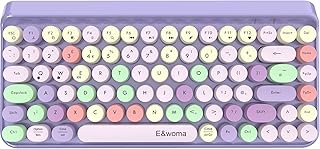 EWoma Portable Bluetooth Colorful Computer Keyboards, UK Layout Wireless Mini Compact Retro Typewriter Flexible 84Keys Design Keyboard (Purple-colorful)