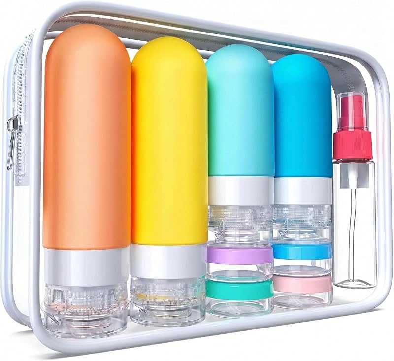Laxen Kit com 17 Frascos Recarregáveis para Viagem com Bolsa Transparente