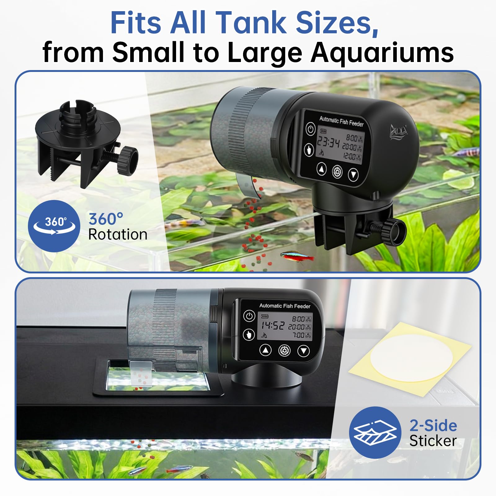 AQQA Futterautomat Aquarium,Automatischer Fischfutterspender mit 3 Fütterungsmodi,200ML programmierbarer Fischfutterautomat mit LCD-Timer für Urlaub und Wochenende